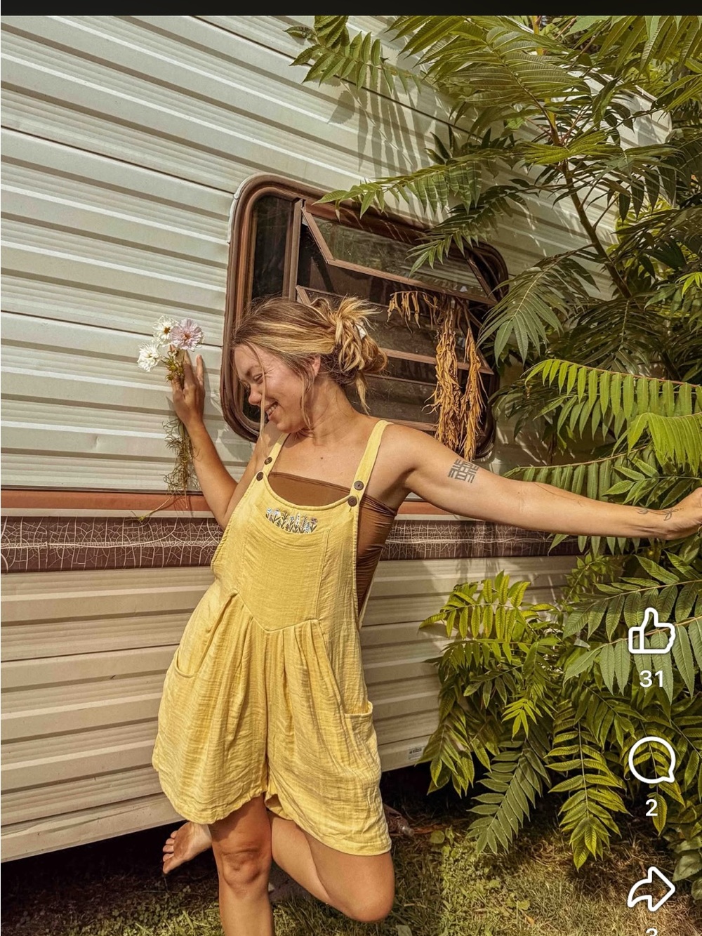 Sleeveless Yellow Embroidered Romper Jumpsuit with Pockets